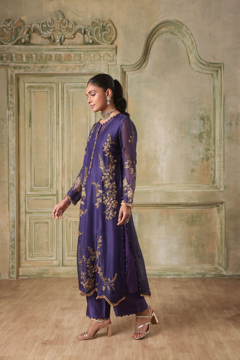 Zar-Rang Purple Short Jaal Kurta Set silk chanderi kurta/kurta set by Niti Bothra in purple for women in Singapore