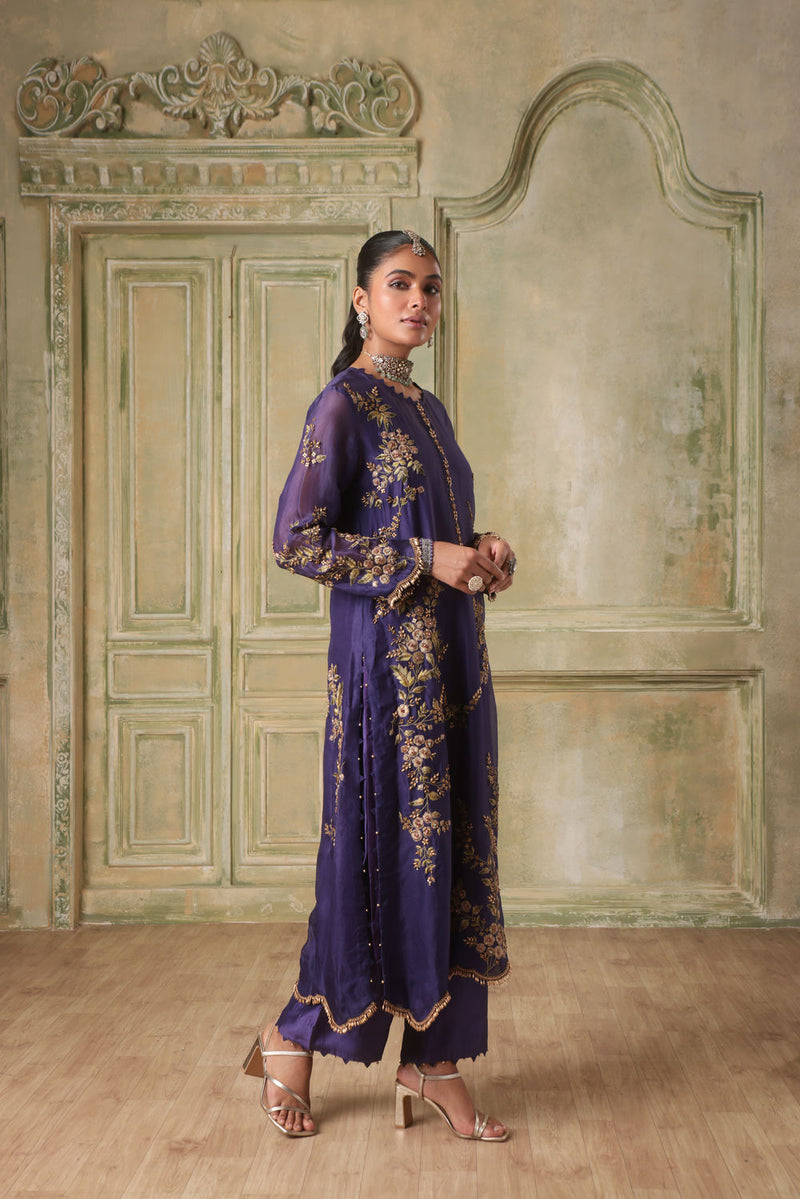Zar-Rang Purple Multicolor Jaal Kurta Set organza kurta/kurta set by Niti Bothra in purple for women in Singapore