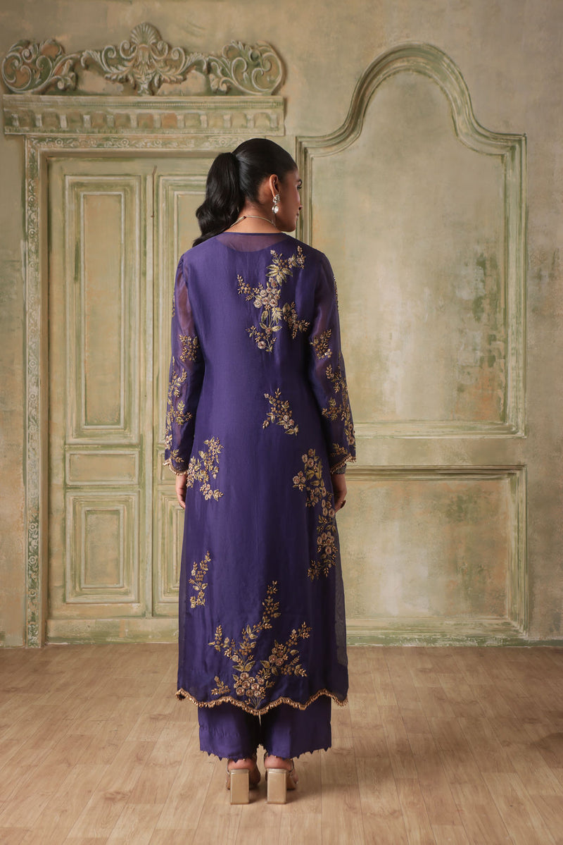 Zar-Rang Purple Short Jaal Kurta Set silk chanderi kurta/kurta set by Niti Bothra in purple for women in Singapore