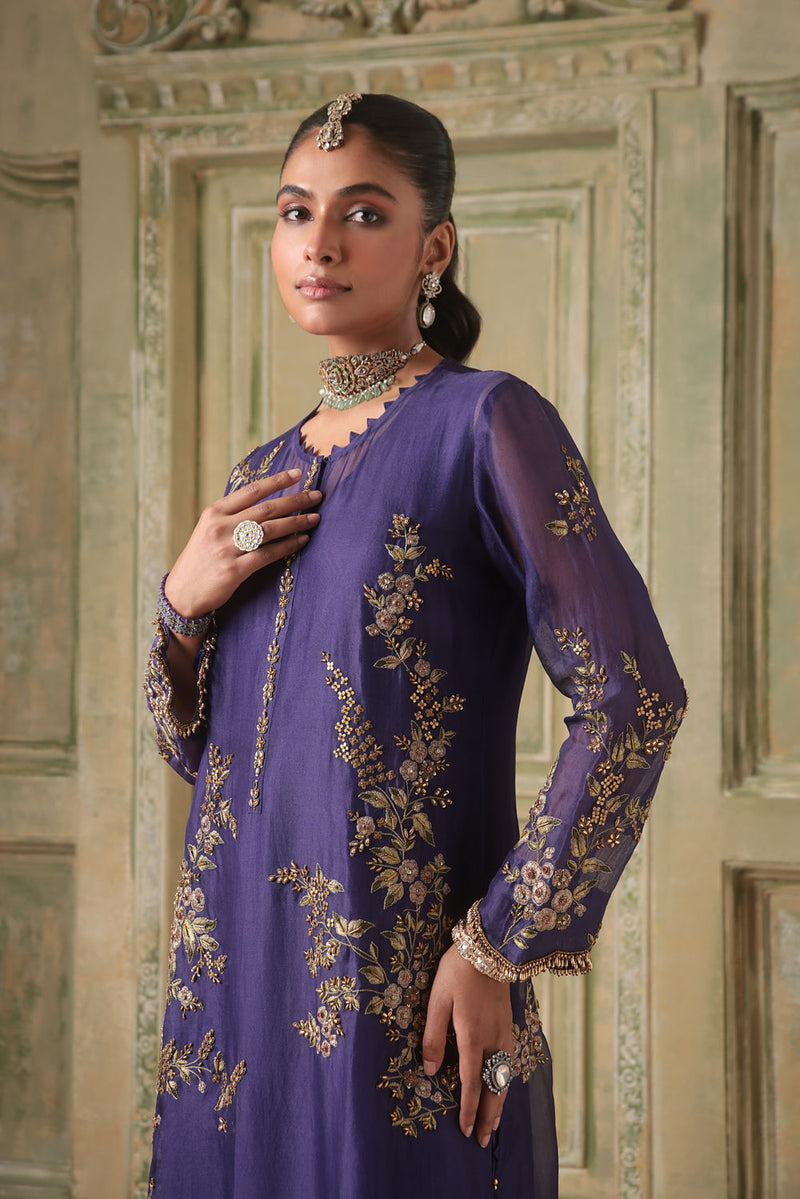 Zar-Rang Purple Short Jaal Kurta Set silk chanderi kurta/kurta set by Niti Bothra in purple for women in Singapore
