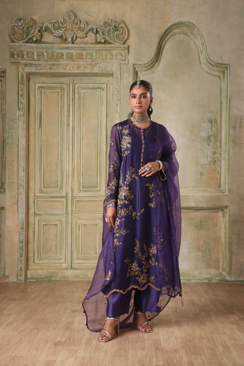 Zar-Rang Purple Short Jaal Kurta Set silk chanderi kurta/kurta set by Niti Bothra in purple for women in Singapore