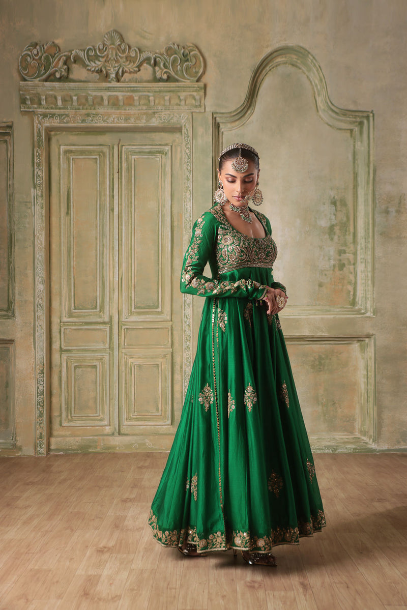 Zar-Rang Green Kalidaar Set silk chanderi kurta/kurta set by Niti Bothra in green for women in Singapore