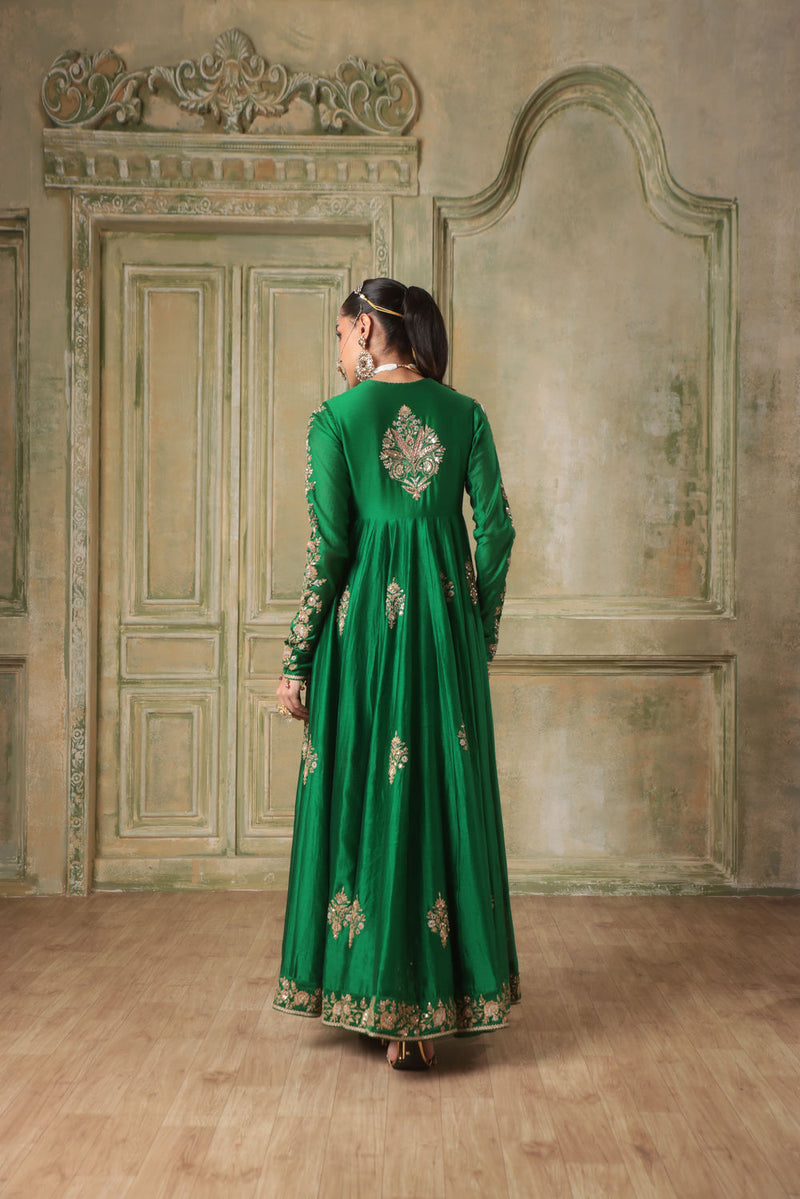 Zar-Rang Green Kalidaar Set silk chanderi kurta/kurta set by Niti Bothra in green for women in Singapore