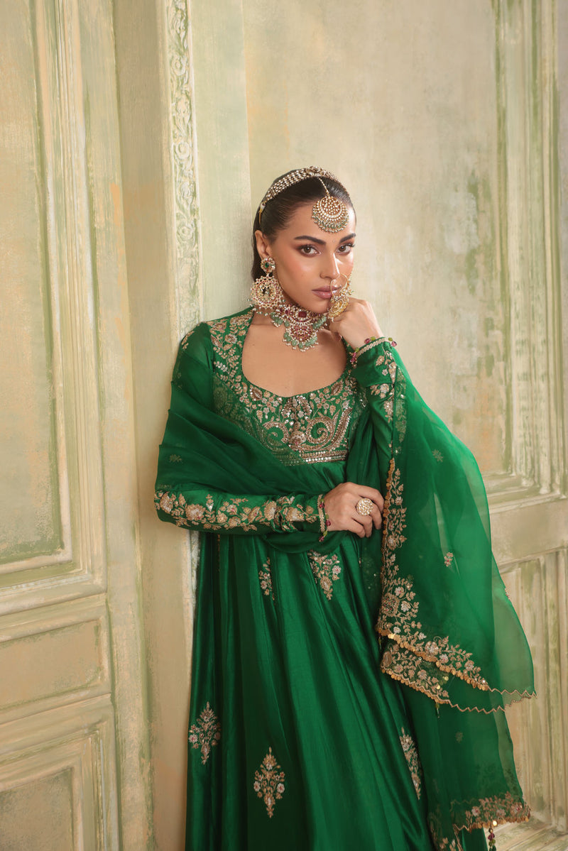 Zar-Rang Green Kalidaar Set silk chanderi kurta/kurta set by Niti Bothra in green for women in Singapore