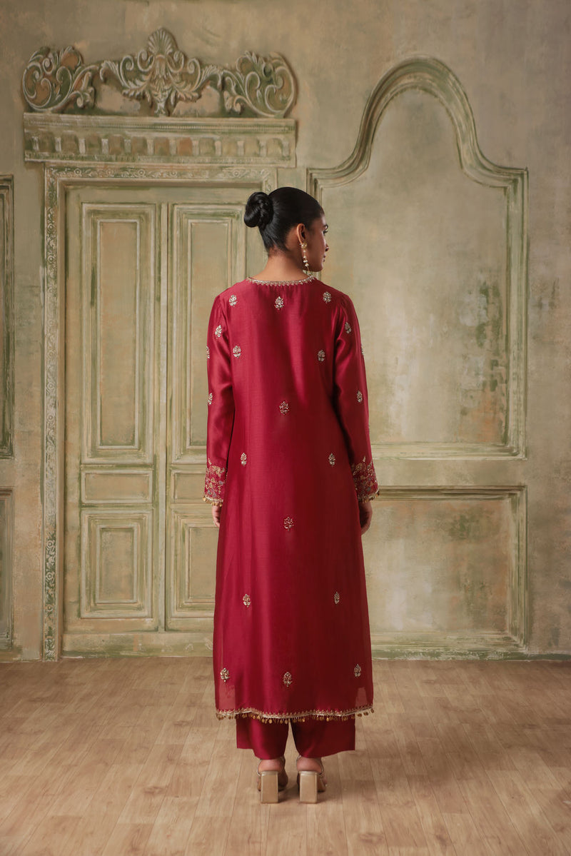 Zar-Rang Maroon Farshi Kurta Set silk chanderi kurta/kurta set by Niti Bothra in maroon for women in Singapore