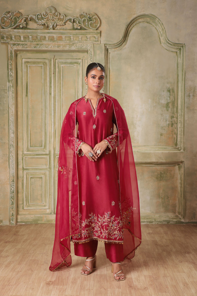 Zar-Rang Maroon Farshi Kurta Set silk chanderi kurta/kurta set by Niti Bothra in maroon for women in Singapore