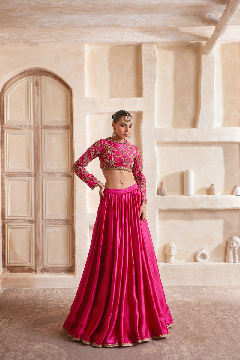 Zar-Rang Pink Lehenga Set kora silk Lehenga Set by Niti Bothra in pink for women in Singapore