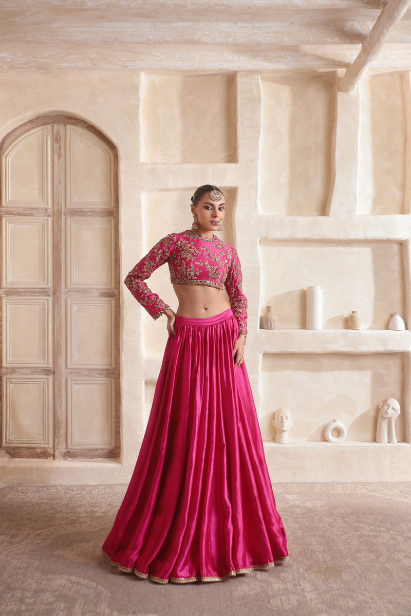 Zar-Rang Pink Lehenga Set kora silk Lehenga Set by Niti Bothra in pink for women in Singapore