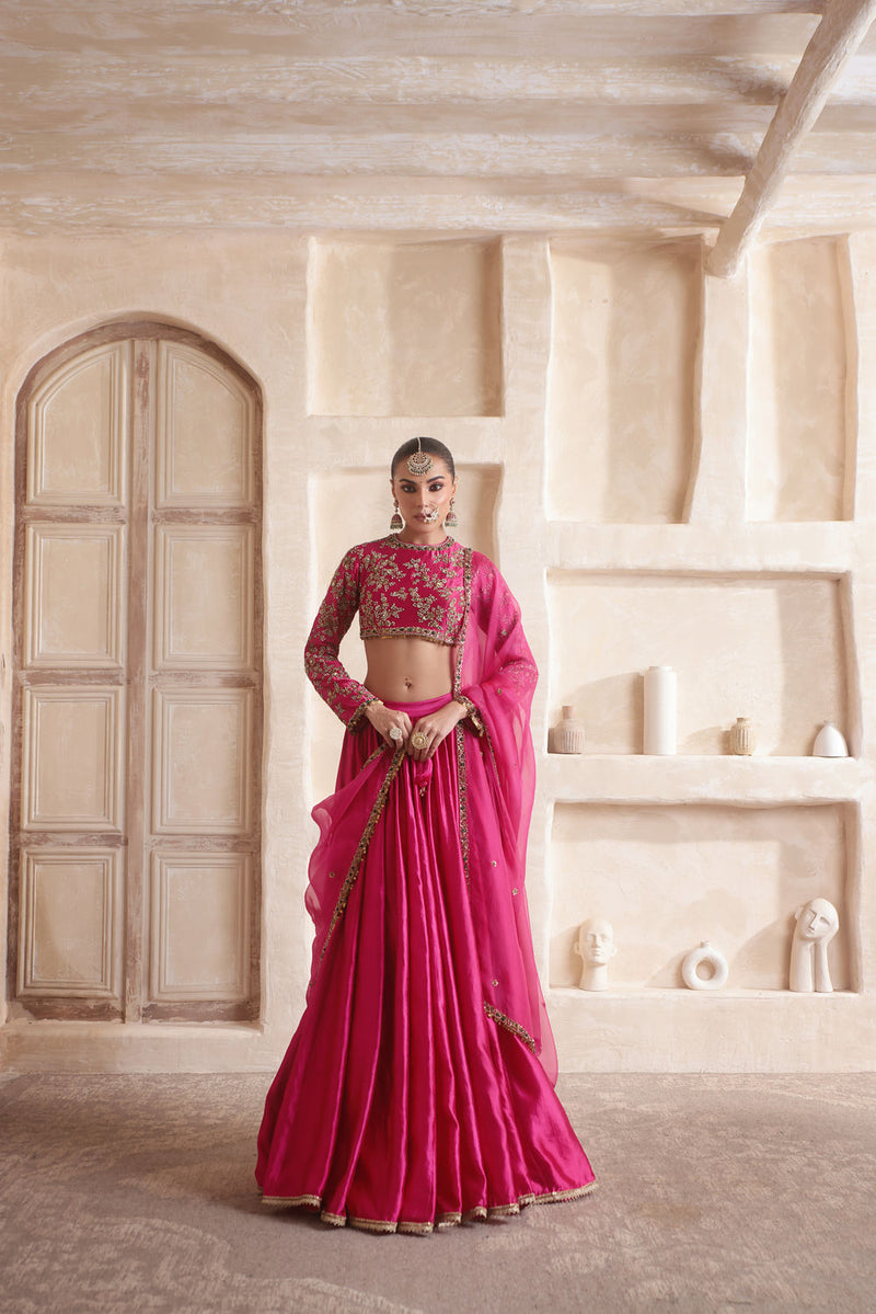 Zar-Rang Pink Lehenga Set kora silk Lehenga Set by Niti Bothra in pink for women in Singapore