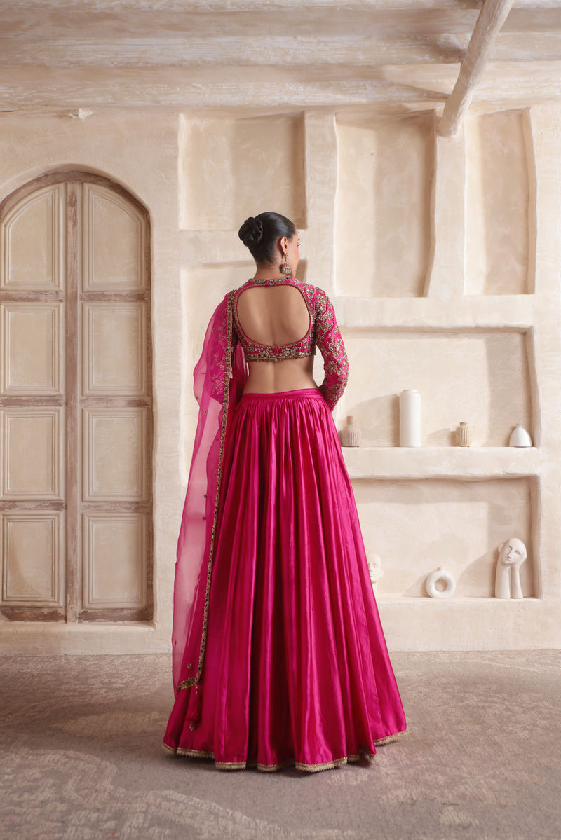 Zar-Rang Pink Lehenga Set kora silk Lehenga Set by Niti Bothra in pink for women in Singapore