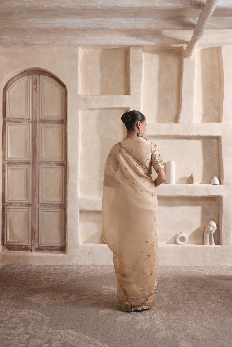 Zar-Rang Ivory Buti Saree set kora silk saree by Niti Bothra in ivory for women in Singapore