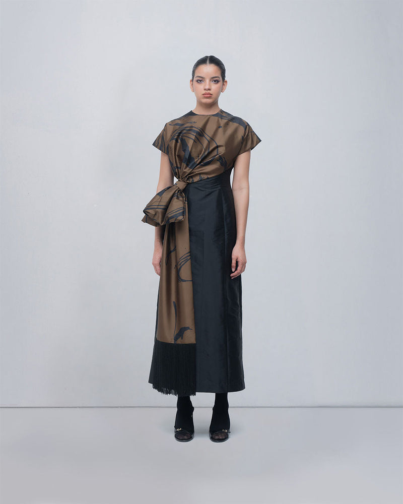 Nadine Knot Dress viscose by Leh Studios in olive, black for women in Singapore