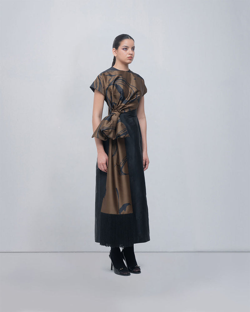 Nadine Knot Dress viscose by Leh Studios in olive, black for women in Singapore