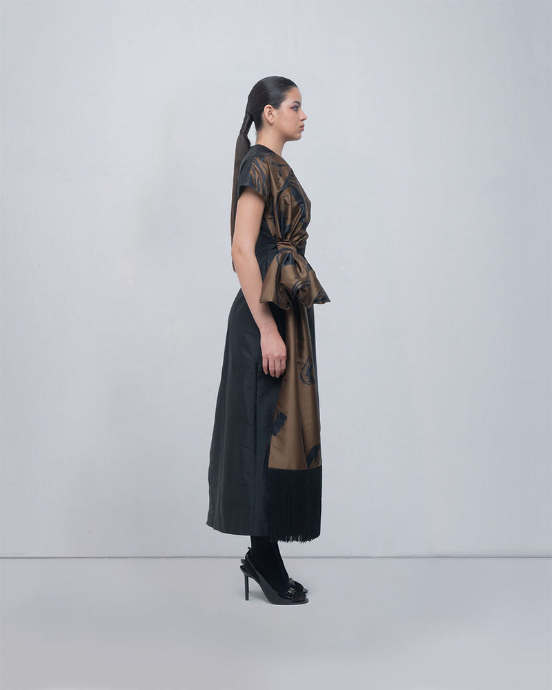 Nadine Knot Dress viscose by Leh Studios in olive, black for women in Singapore