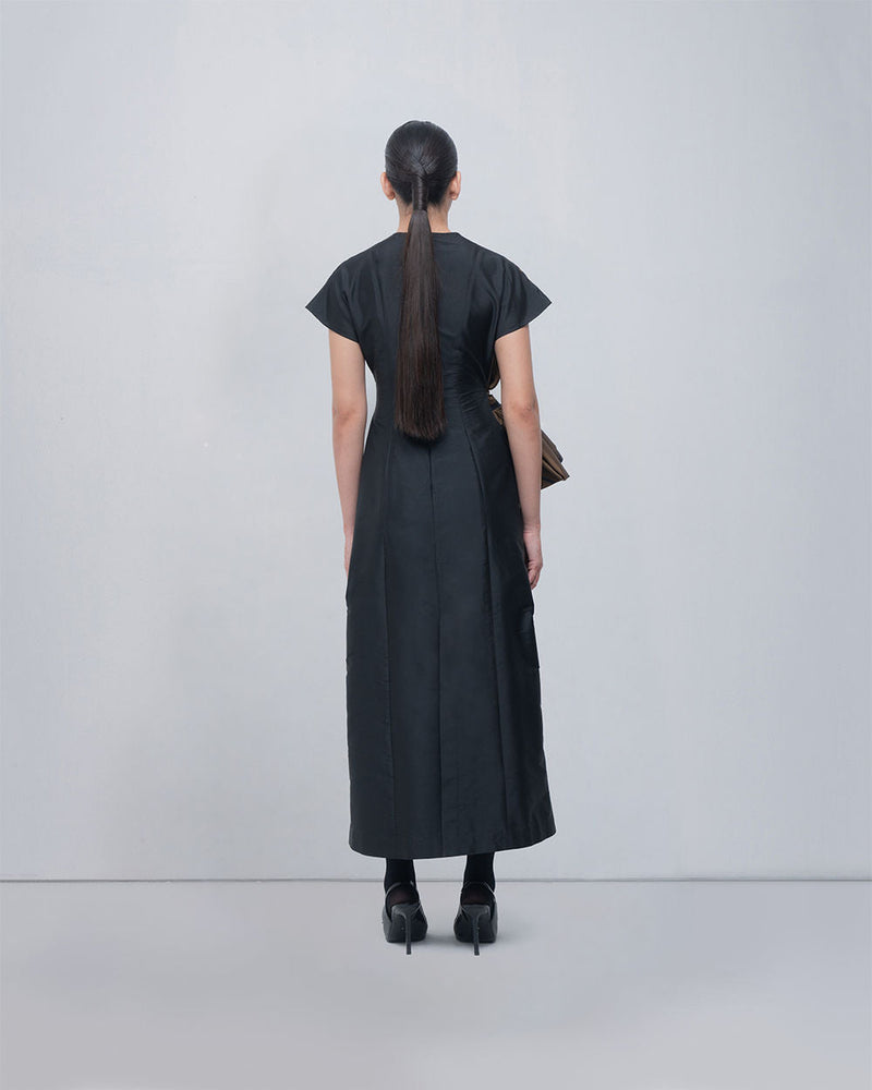 Nadine Knot Dress viscose by Leh Studios in olive, black for women in Singapore