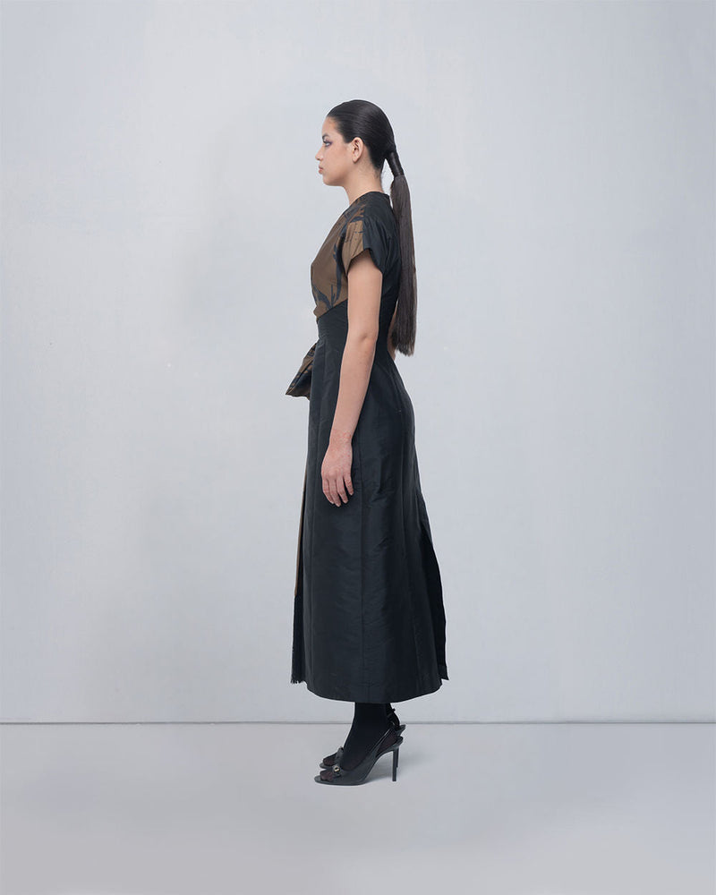 Nadine Knot Dress viscose by Leh Studios in olive, black for women in Singapore