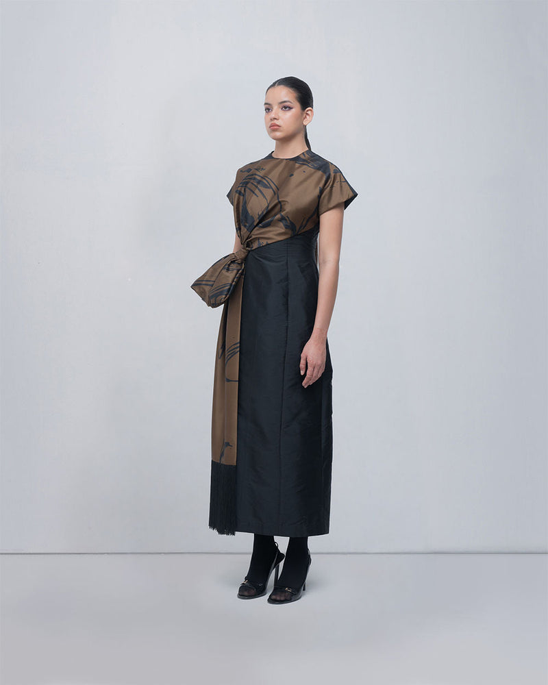 Nadine Knot Dress viscose by Leh Studios in olive, black for women in Singapore