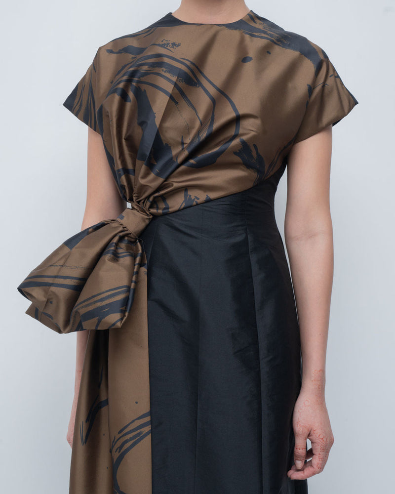 Nadine Knot Dress viscose by Leh Studios in olive, black for women in Singapore