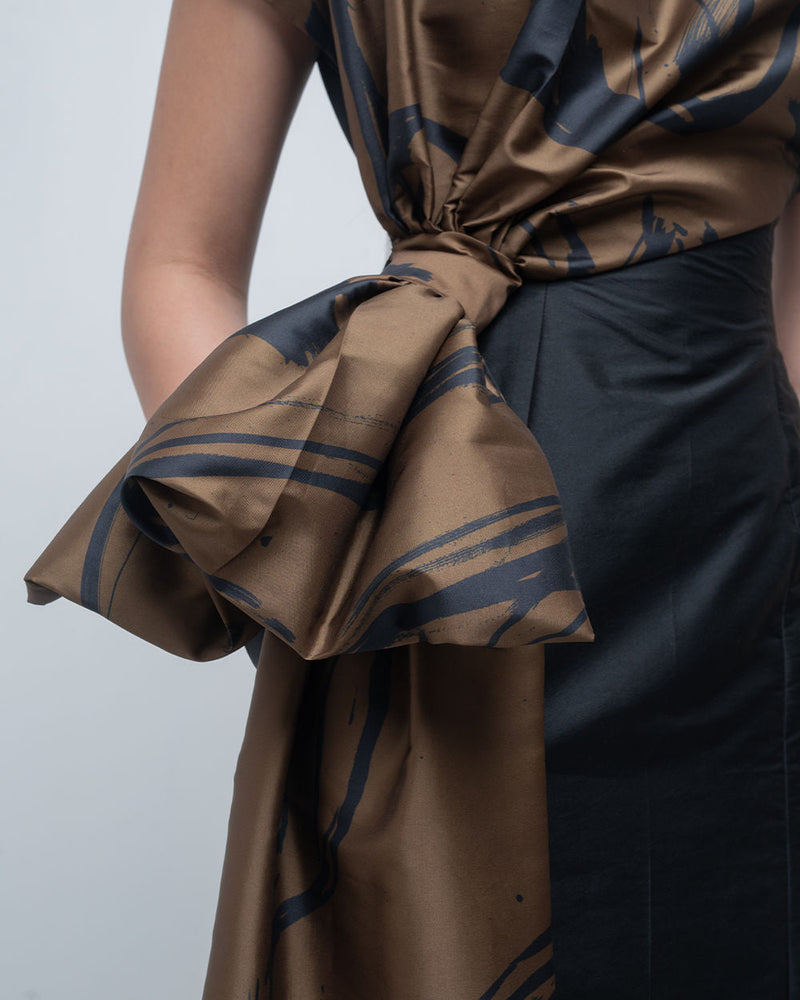 Nadine Knot Dress viscose by Leh Studios in olive, black for women in Singapore