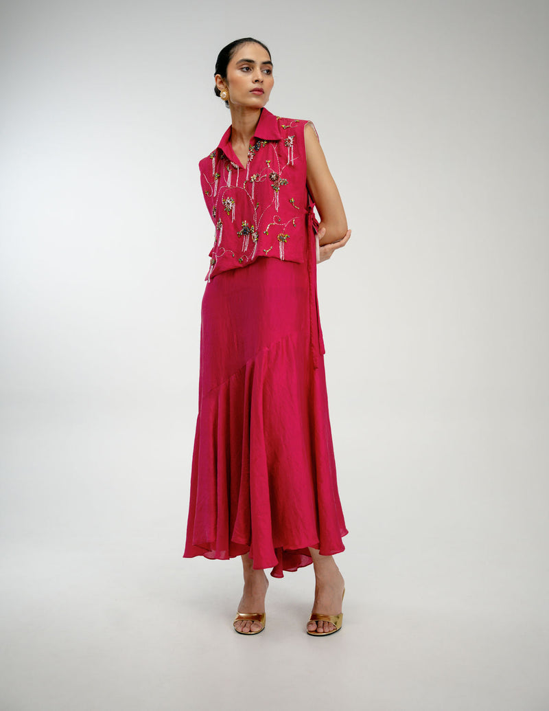Found Again Bib mulberry silk jacket/overlay by Ode to Odd in pink for women in Singapore