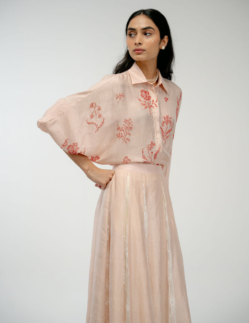 Old Garden Shirt mulberry silk top/shirt by Ode to Odd in pink for women in Singapore