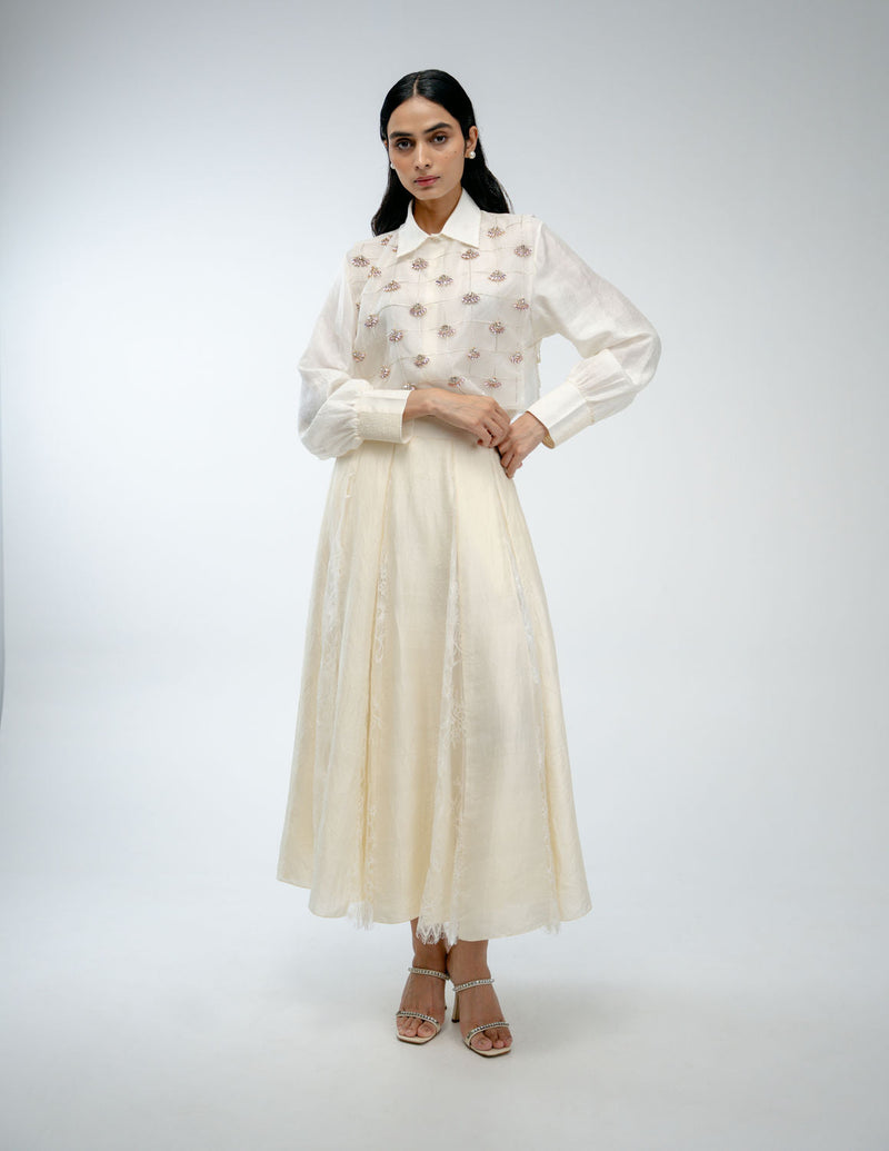 Our Story Set organza silk co-ord set by Ode to Odd in off white for women in Singapore