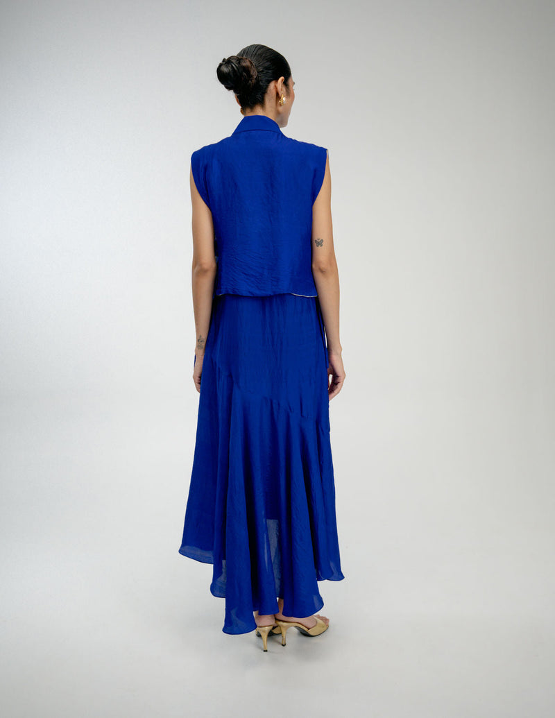 Thread Story Bib mulberry silk jacket/overlay by Ode to Odd in blue for women in Singapore