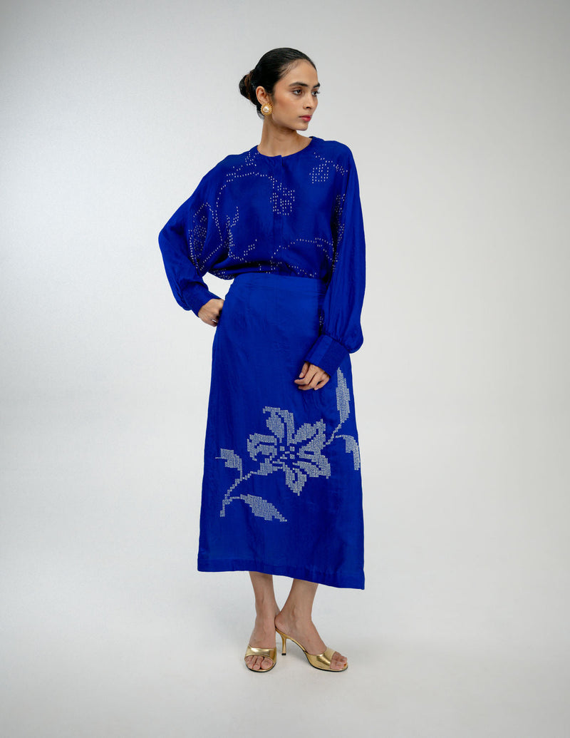 Night Bloom Shirt mulberry silk top/shirt by Ode to Odd in blue for women in Singapore