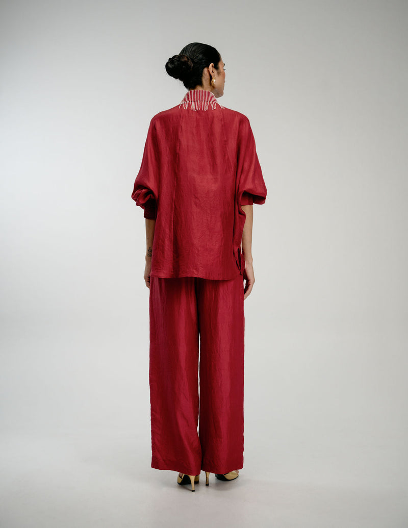 Heirloom Set mulberry silk co-ord set by Ode to Odd in red for women in Singapore