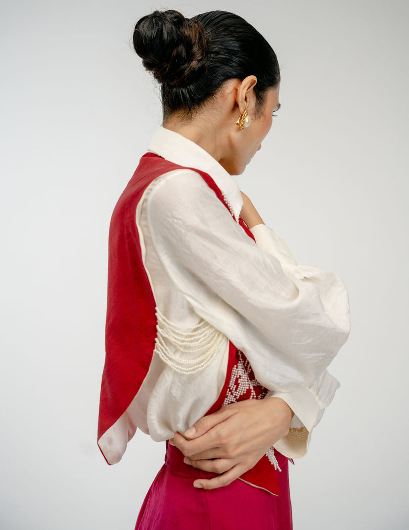 From Before Bib mulberry silk jacket/overlay by Ode to Odd in red for women in Singapore