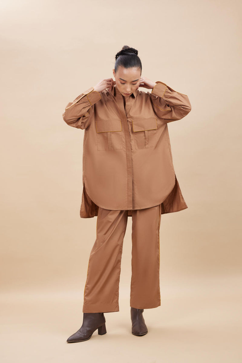 KORA SHIRT SET poplin by Aavidi in brown color for women in Singapore