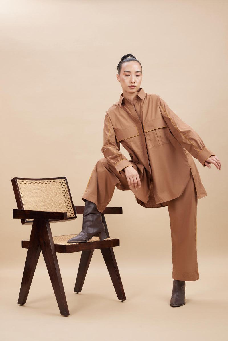 KORA SHIRT SET poplin by Aavidi in brown color for women in Singapore