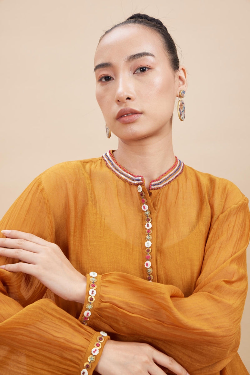 INDRI SET 1 chanderi by Aavidi in orange color for women in Singapore
