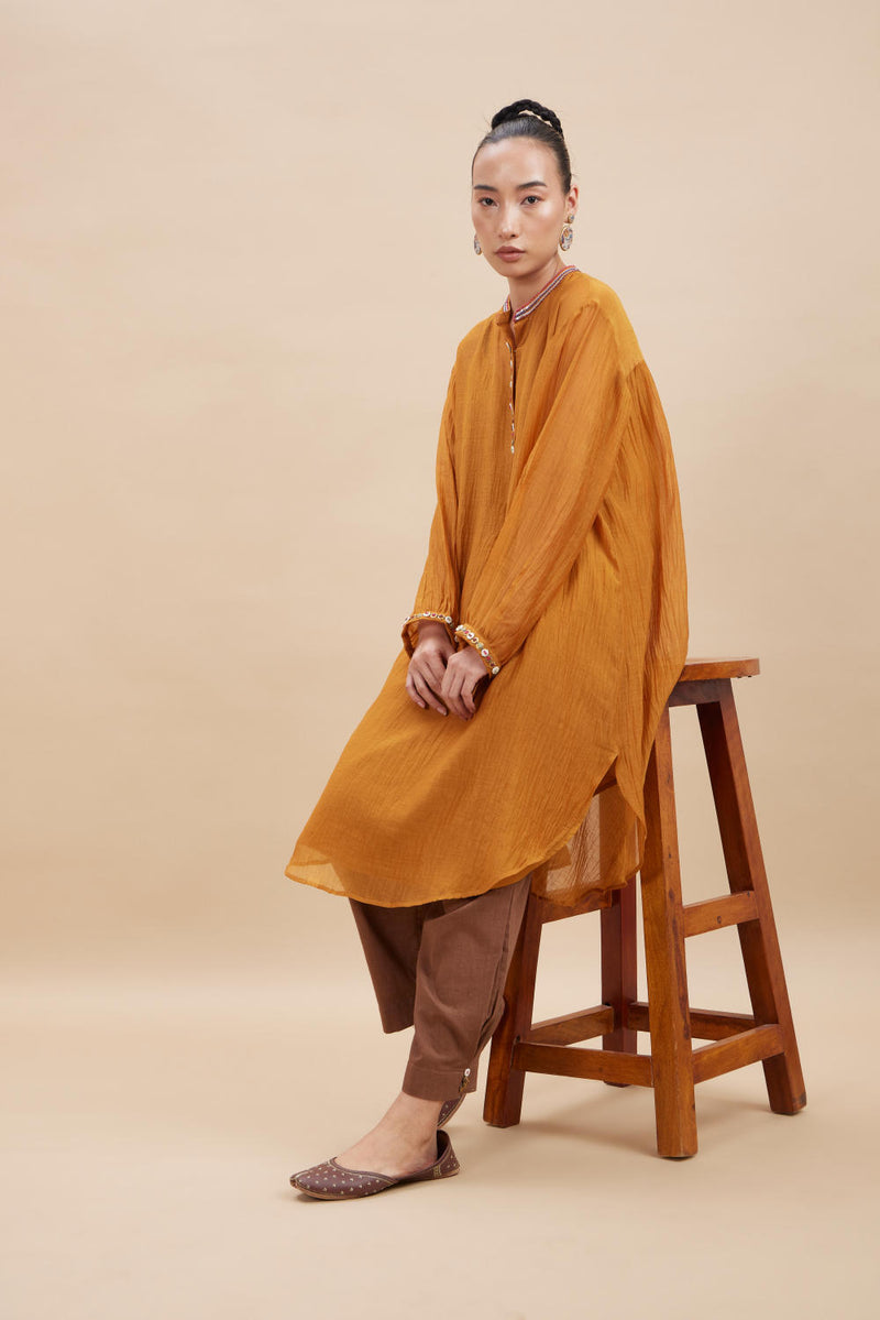 INDRI SET 1 chanderi by Aavidi in orange color for women in Singapore
