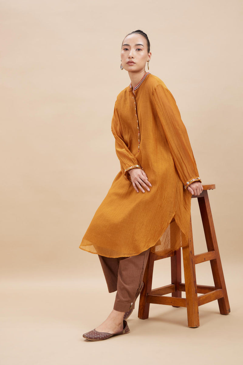 INDRI SET 1 chanderi by Aavidi in orange color for women in Singapore