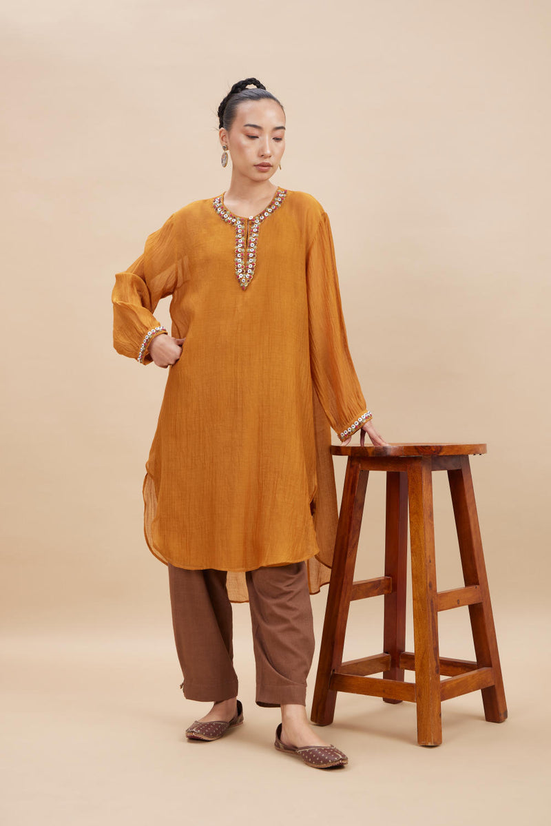 INDRI SET II chanderi by Aavidi in orange color for women in Singapore