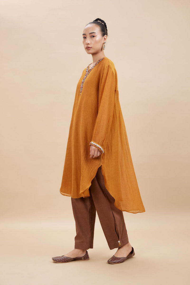 INDRI SET II chanderi by Aavidi in orange color for women in Singapore