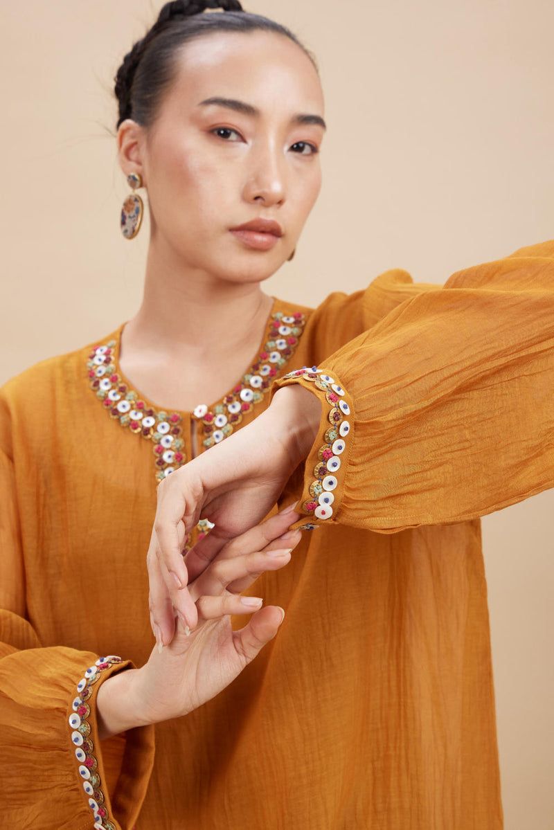 INDRI SET II chanderi by Aavidi in orange color for women in Singapore