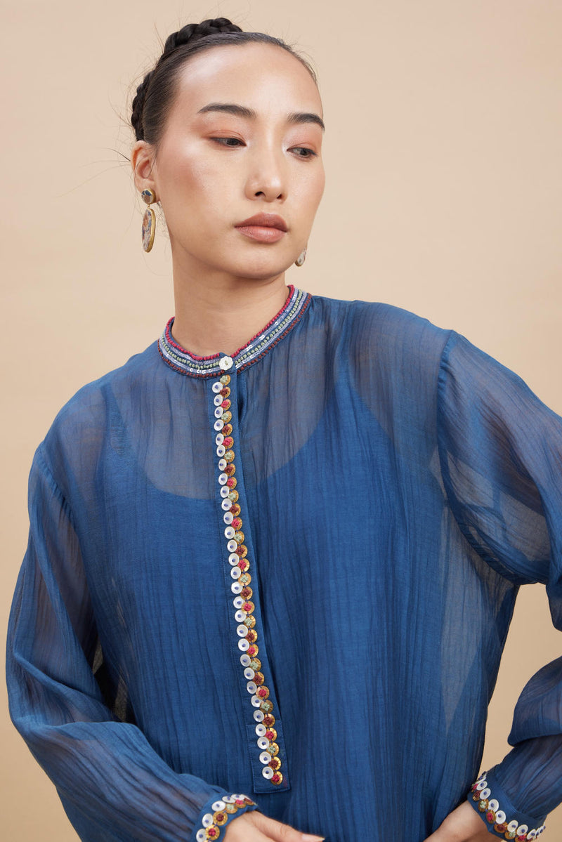 KAYA SET chanderi by Aavidi in blue color for women in Singapore