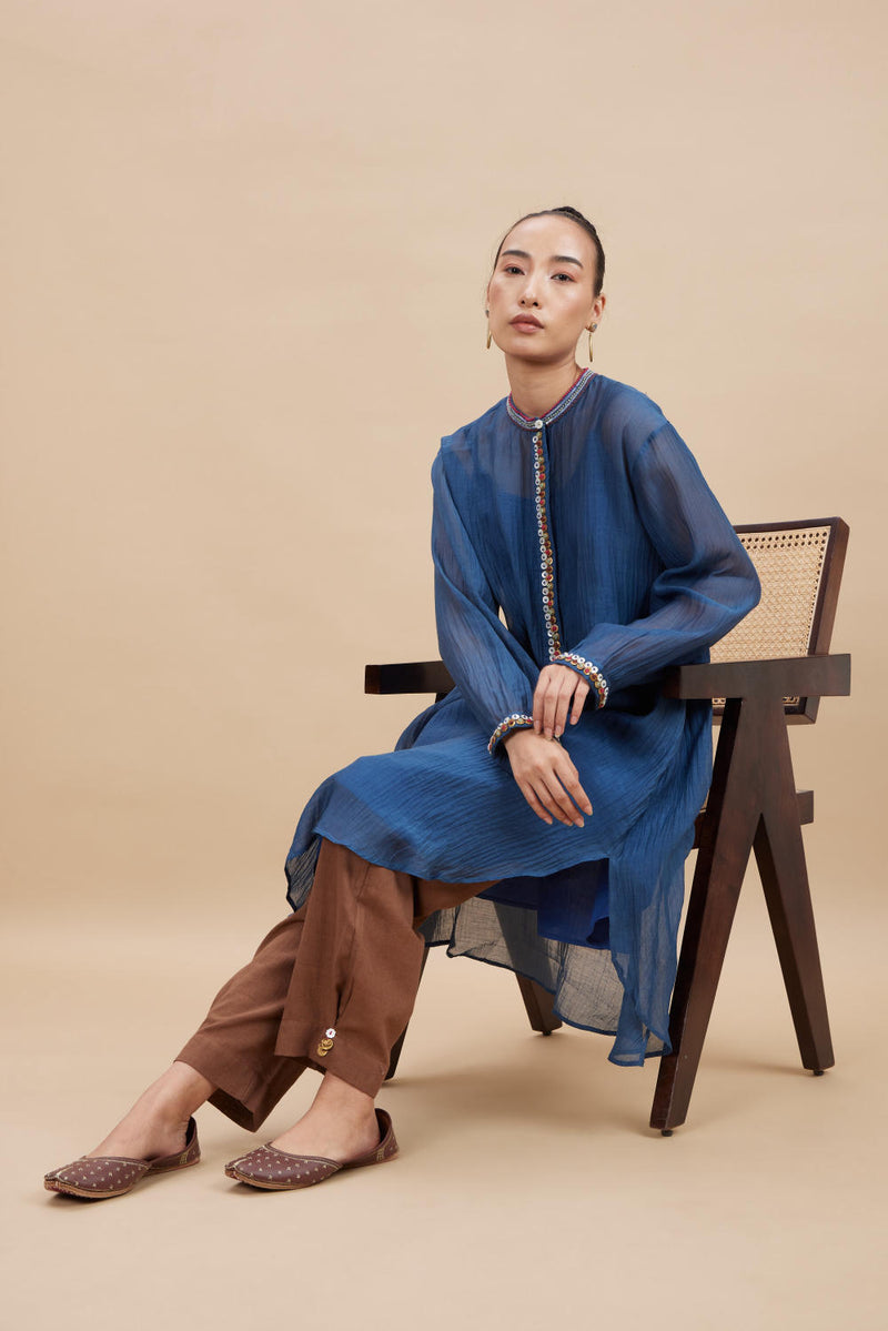 KAYA SET chanderi by Aavidi in blue color for women in Singapore