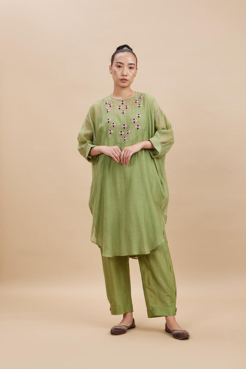 NERO SET II chanderi by Aavidi in green color for women in Singapore