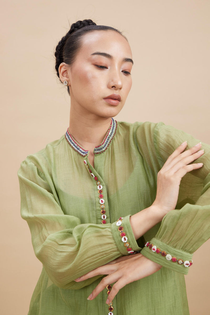 VAMA SET chanderi by Aavidi in green color for women in Singapore