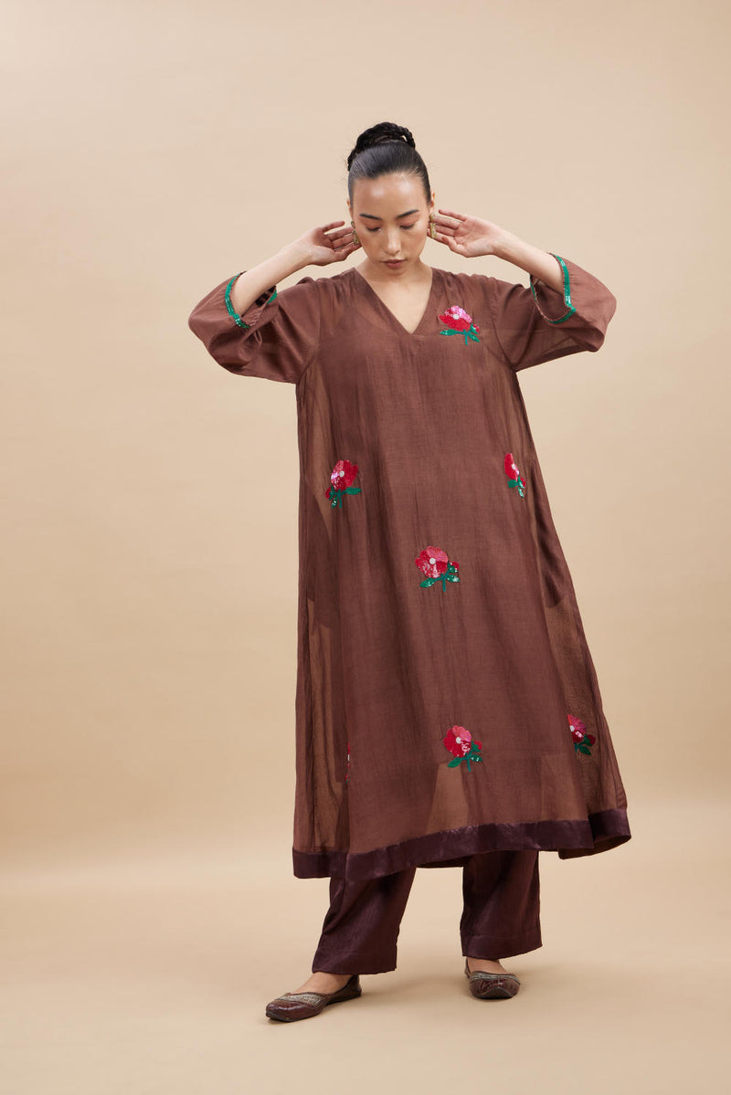 NEERA SET chanderi by Aavidi in brown color for women in Singapore