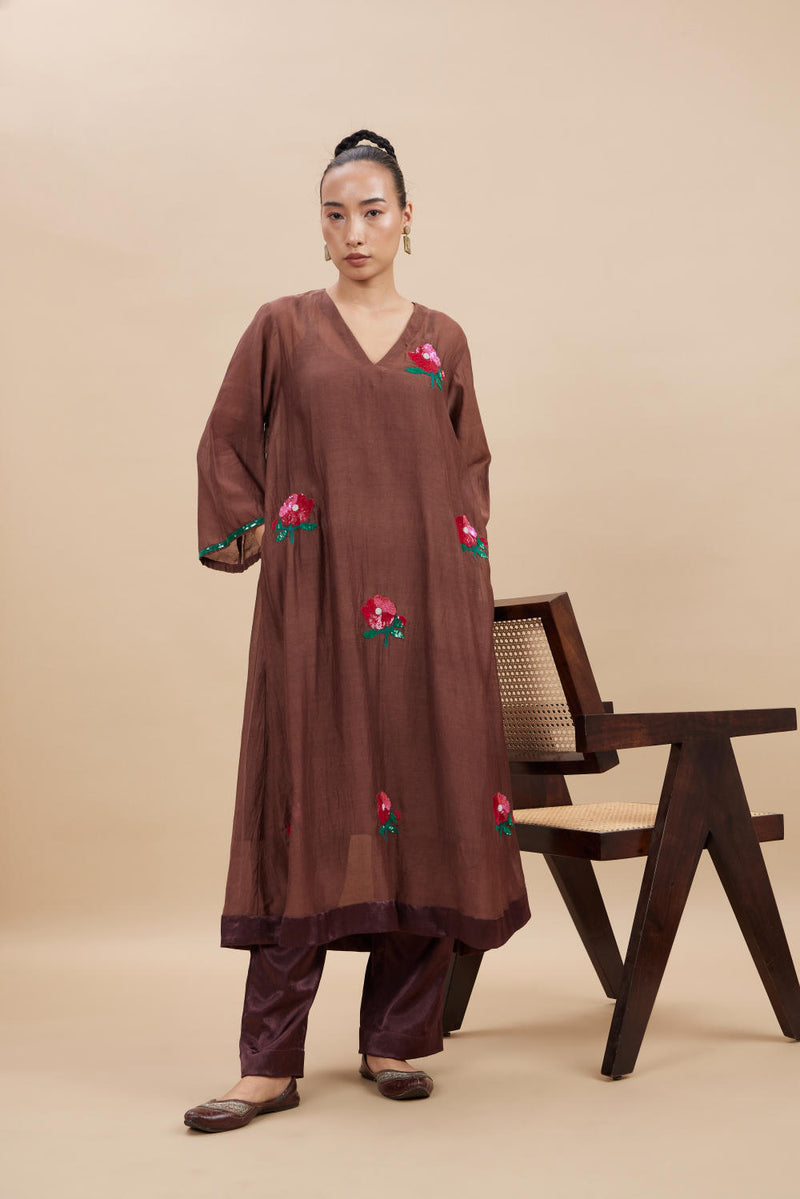 NEERA SET chanderi by Aavidi in brown color for women in Singapore