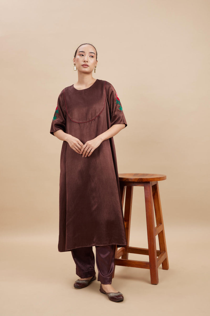 NEERA SET II silk by Aavidi in brown color for women in Singapore