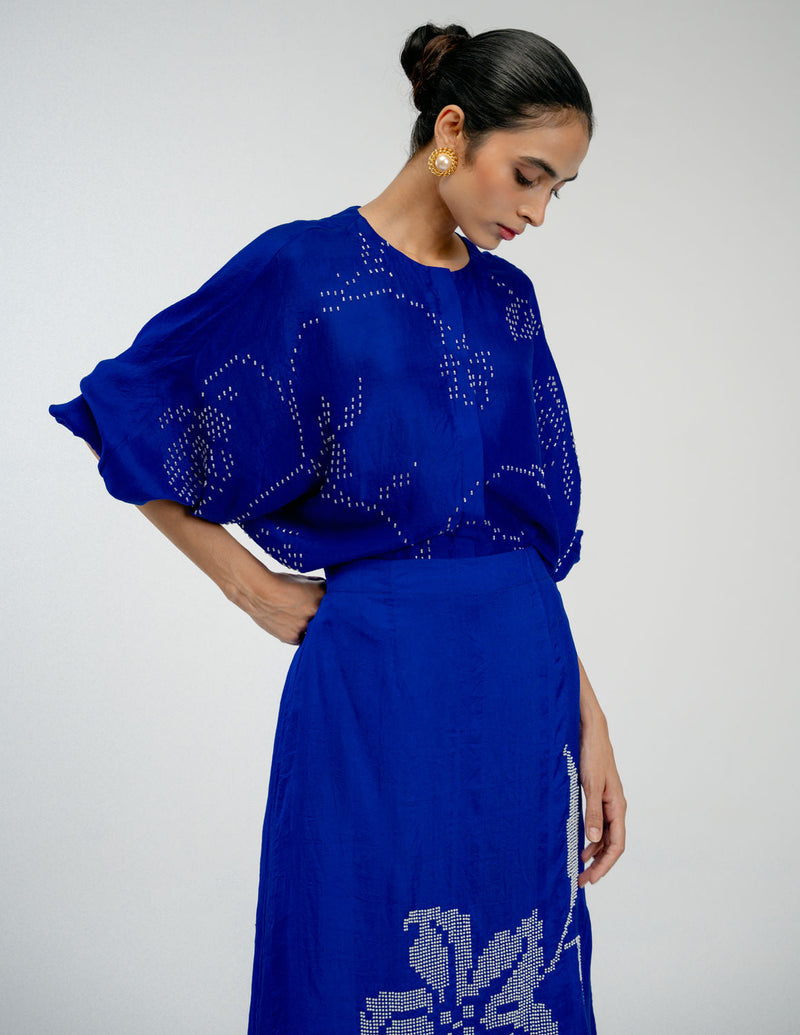 Night Bloom Shirt mulberry silk top/shirt by Ode to Odd in blue for women in Singapore
