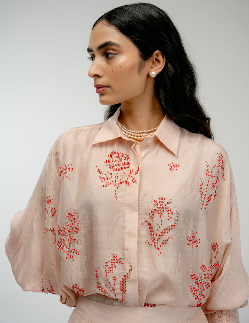 Old Garden Shirt mulberry silk top/shirt by Ode to Odd in pink for women in Singapore