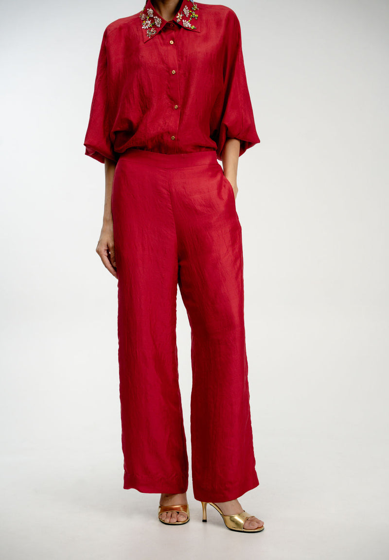 Borrowed Time Set mulberry silk co-ord set by Ode to Odd in red for women in Singapore