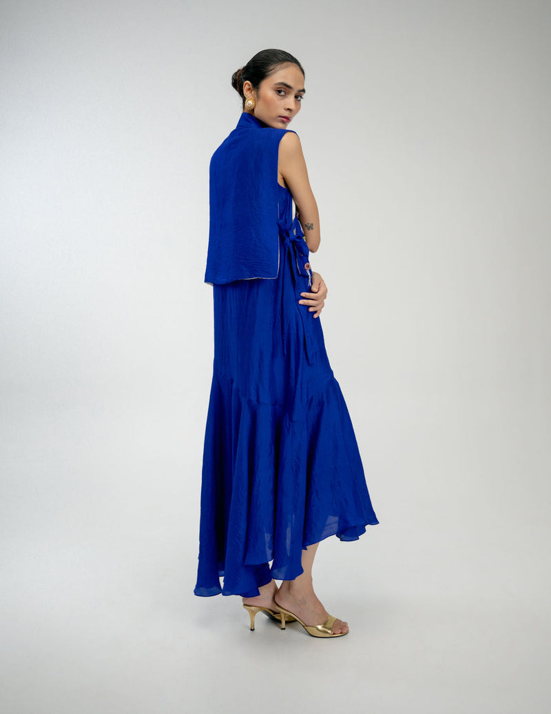 Thread Story Bib mulberry silk jacket/overlay by Ode to Odd in blue for women in Singapore