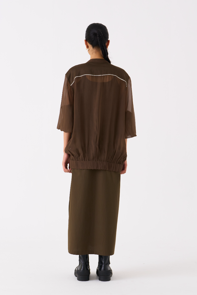 FLORAL APPLIQUE BOMBER JACKET CO-ORD (SET OF 2)-DARK OLIVE poplin by THREE in olive color for women in Singapore